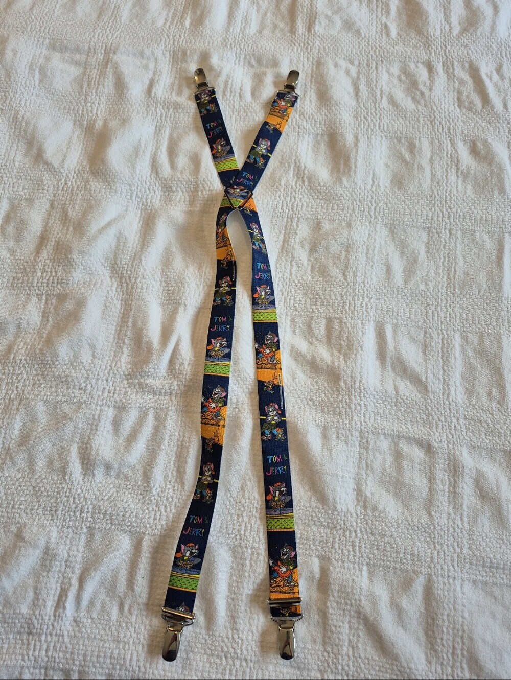 Vintage children's suspenders featuring a Tom and Jerry cartoon print EUC